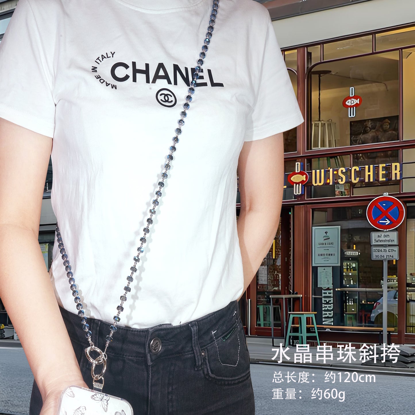 Fashion crystal beaded mobile phone crossbody strap