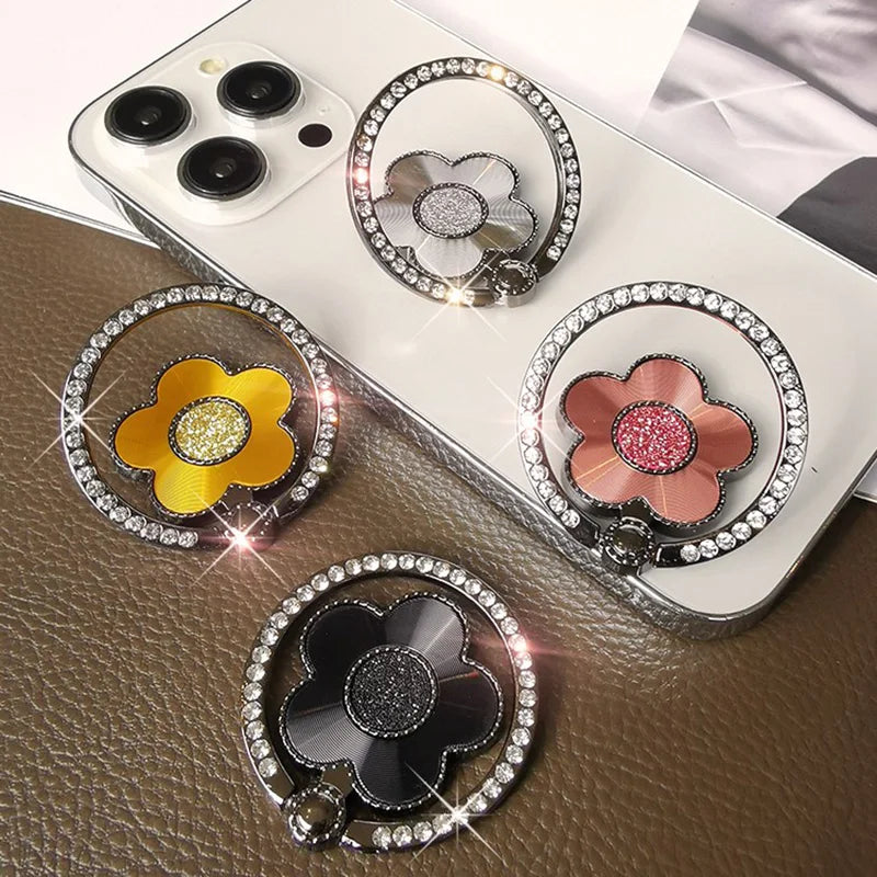 Fashion flower metal diamond 360 degree rotating ring phone holder 1