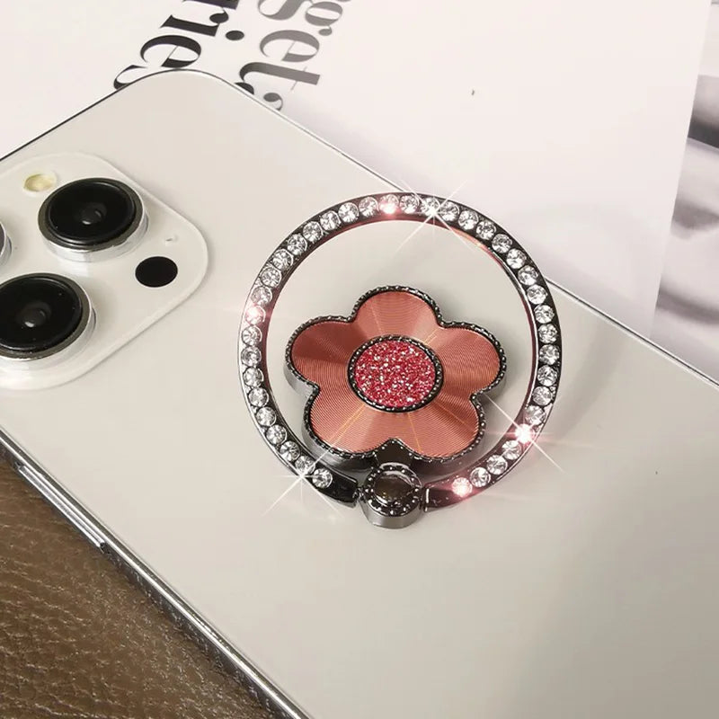 Fashion flower metal diamond 360 degree rotating ring phone holder 4