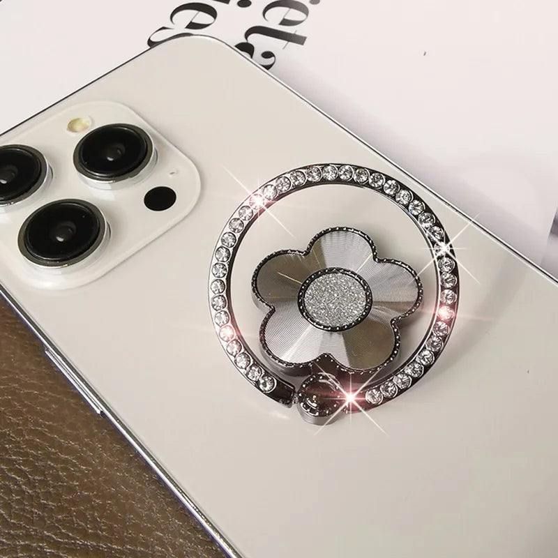 Fashion flower metal diamond 360 degree rotating ring phone holder 5