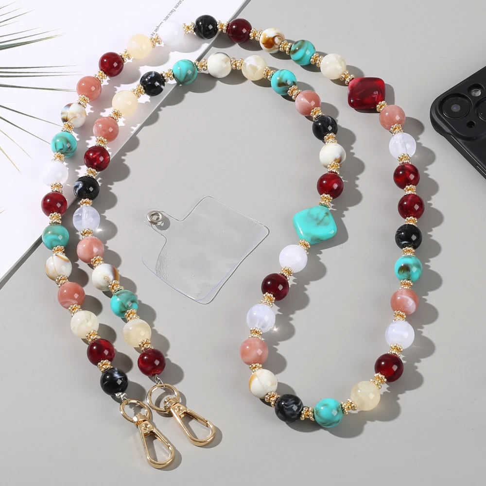 Fashionable colorful natural stone long mobile phone lanyard 2