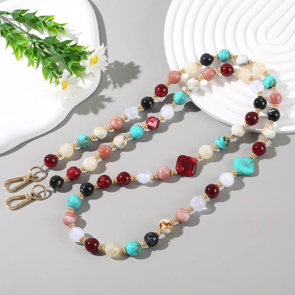 Fashionable colorful natural stone long mobile phone lanyard 9