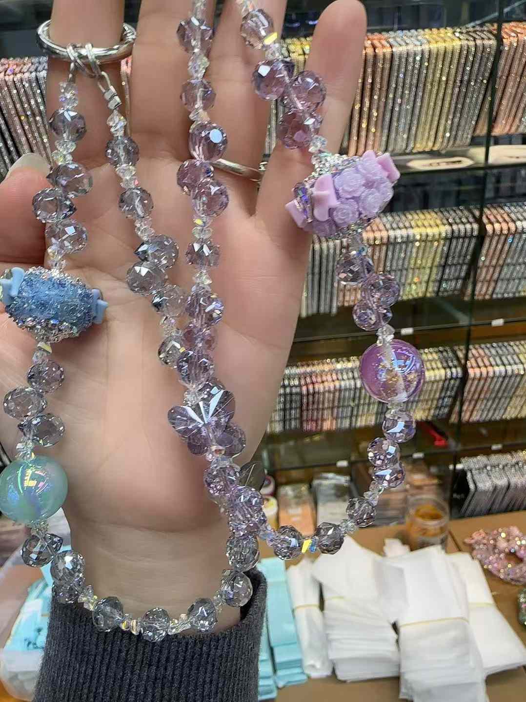 Flower ball crystal mobile phone lanyard 6