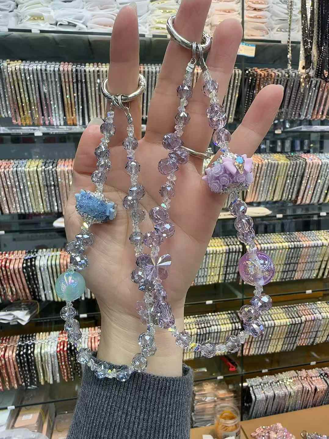 Flower ball crystal mobile phone lanyard 3
