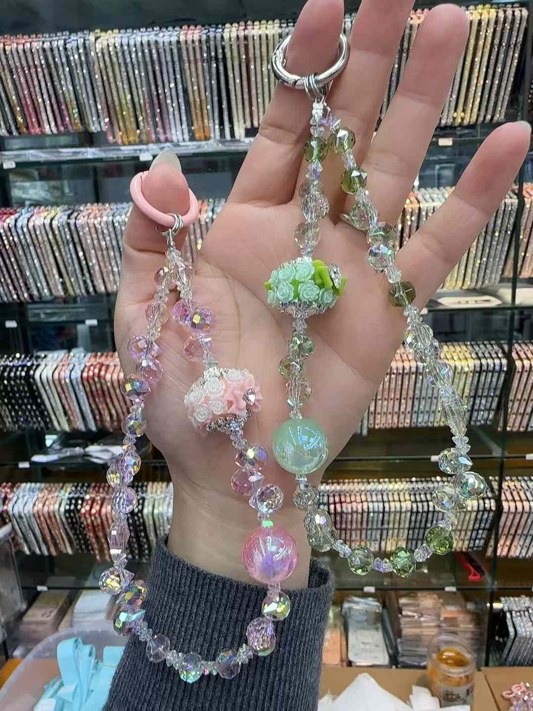Flower ball crystal mobile phone lanyard 4