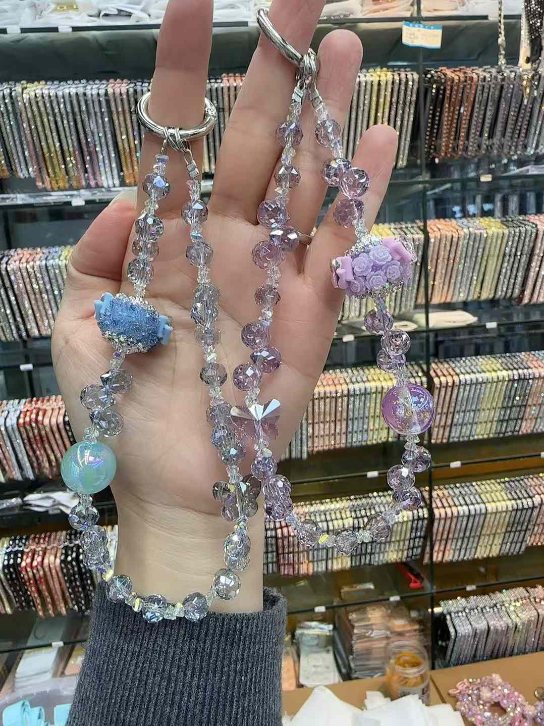 Flower ball crystal mobile phone lanyard 5