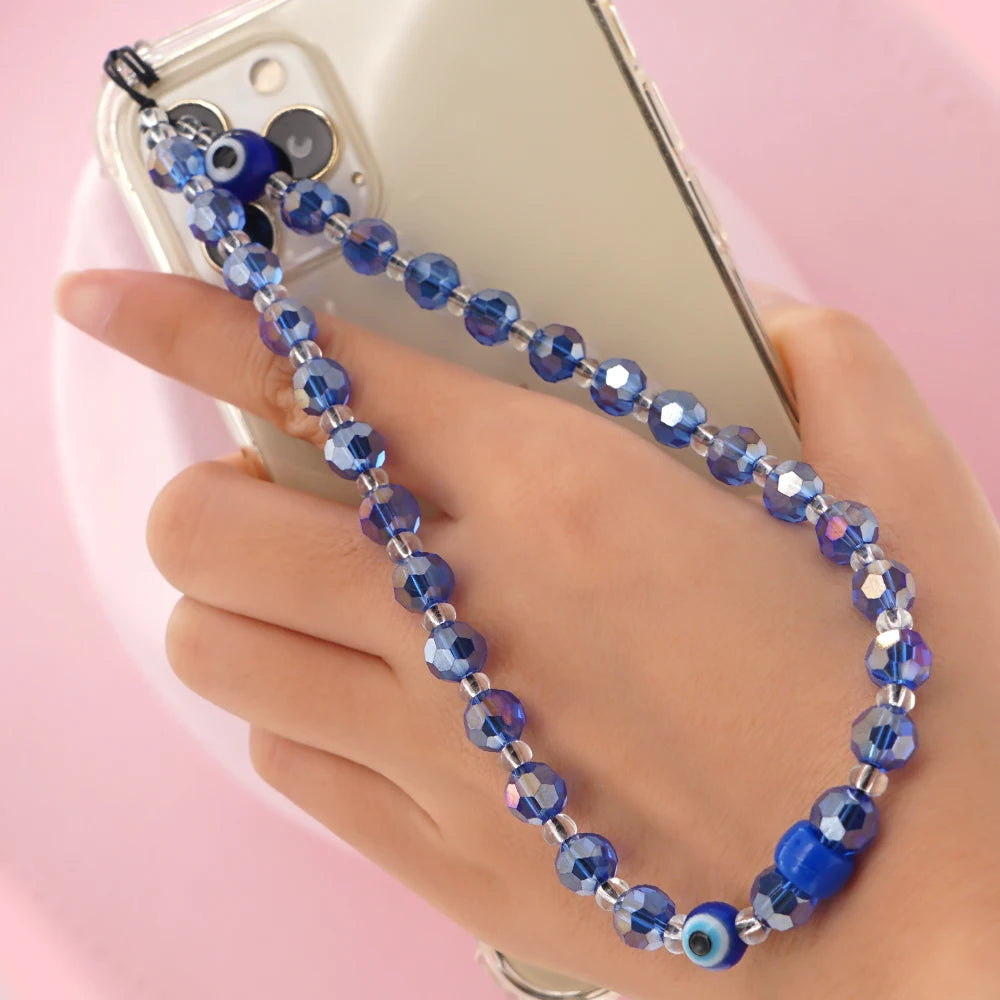 Go2Boho Phone Case Chain Transparent Blue Crystal Beaded Phone Strap 1