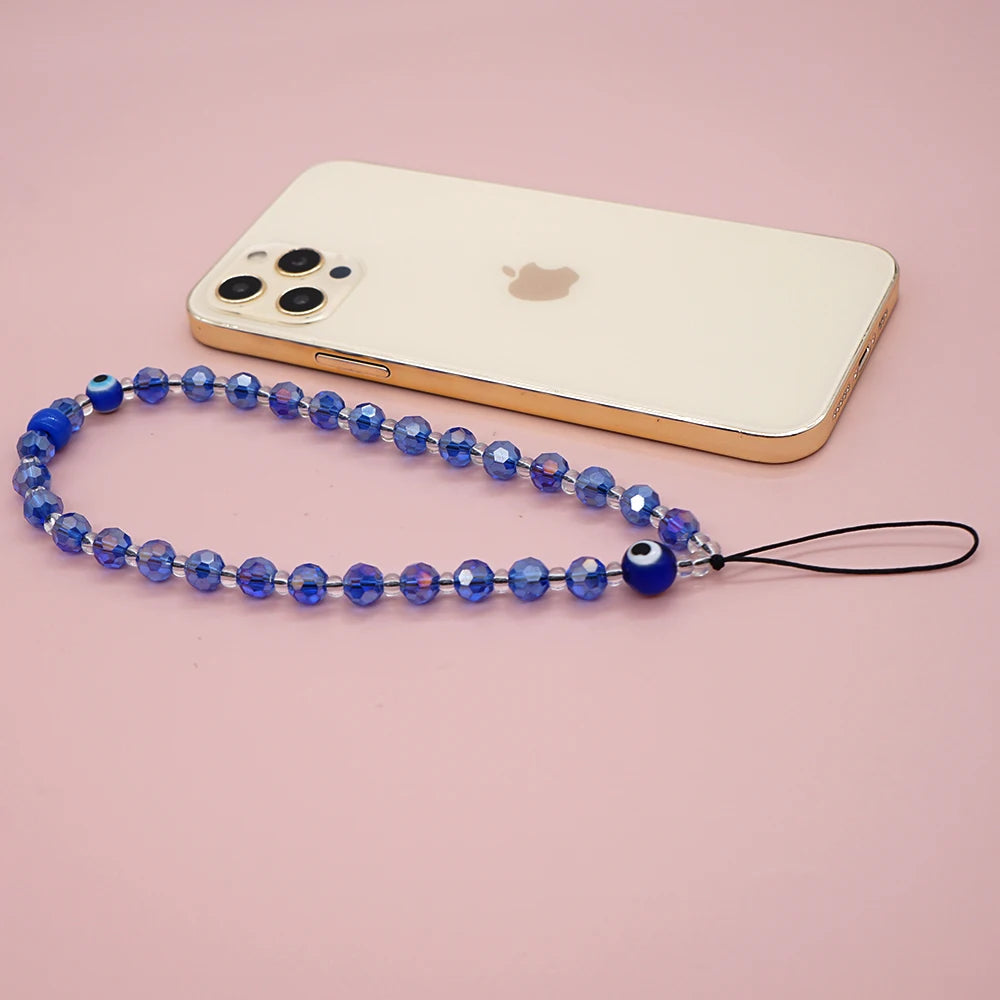 Go2Boho Phone Case Chain Transparent Blue Crystal Beaded Phone Strap 2