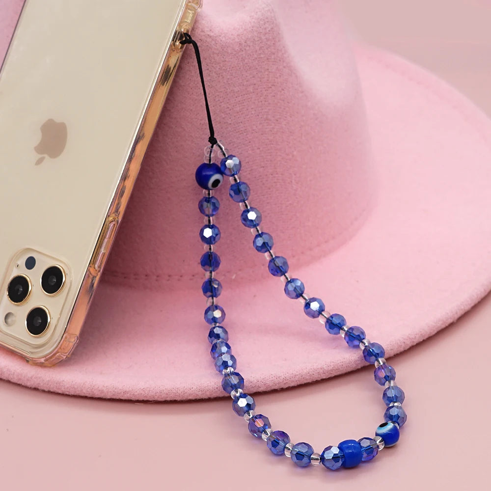 Go2Boho Phone Case Chain Transparent Blue Crystal Beaded Phone Strap 3