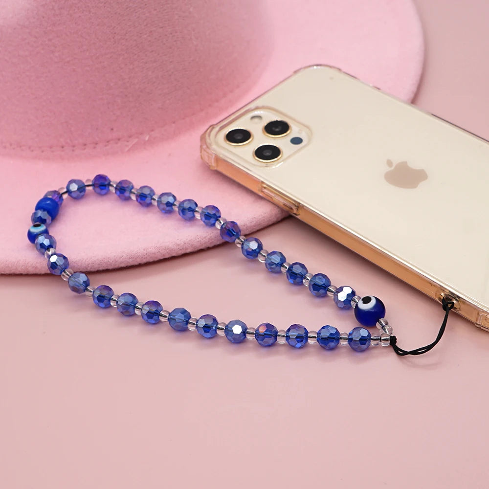 Go2Boho Phone Case Chain Transparent Blue Crystal Beaded Phone Strap 4