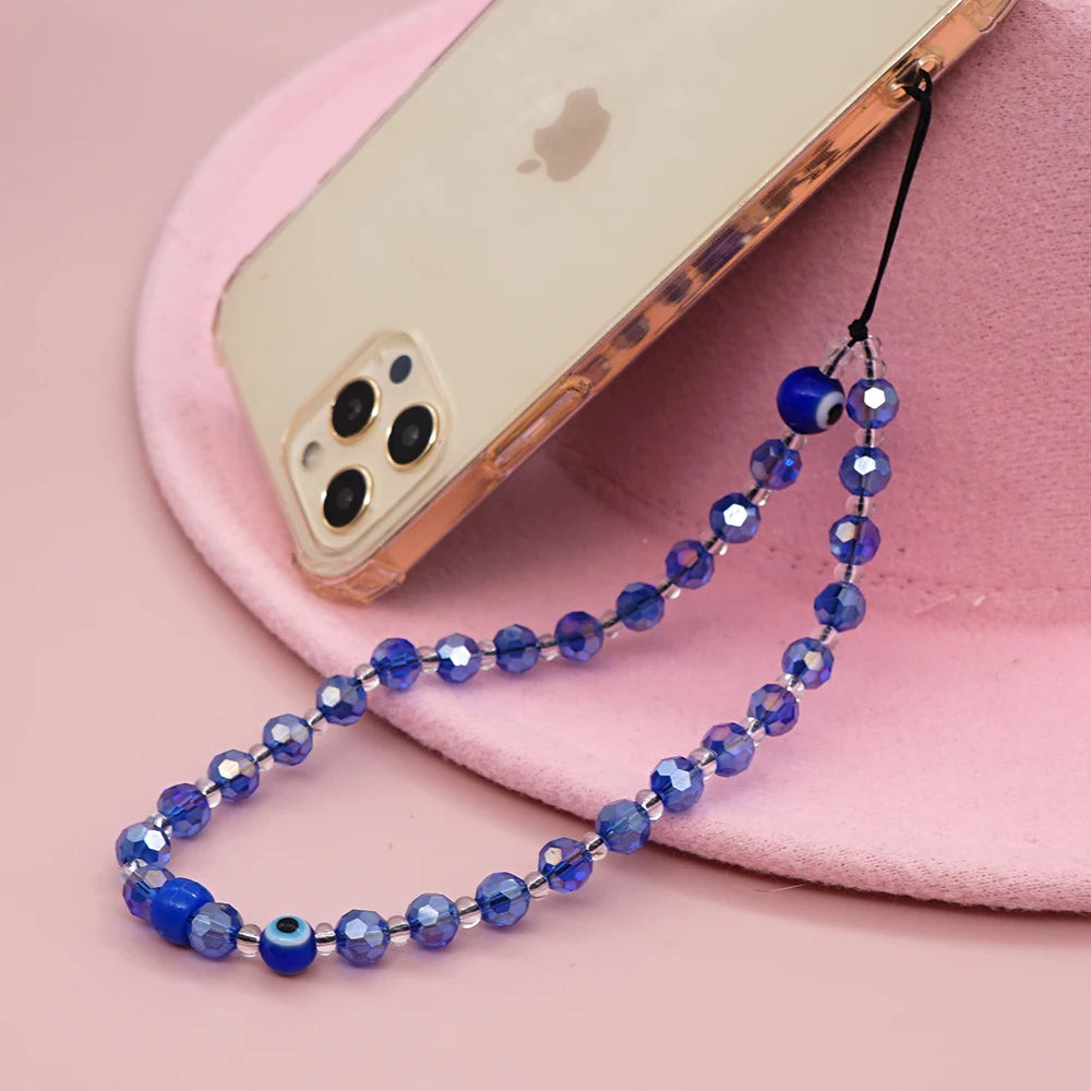 Go2Boho Phone Case Chain Transparent Blue Crystal Beaded Phone Strap 5