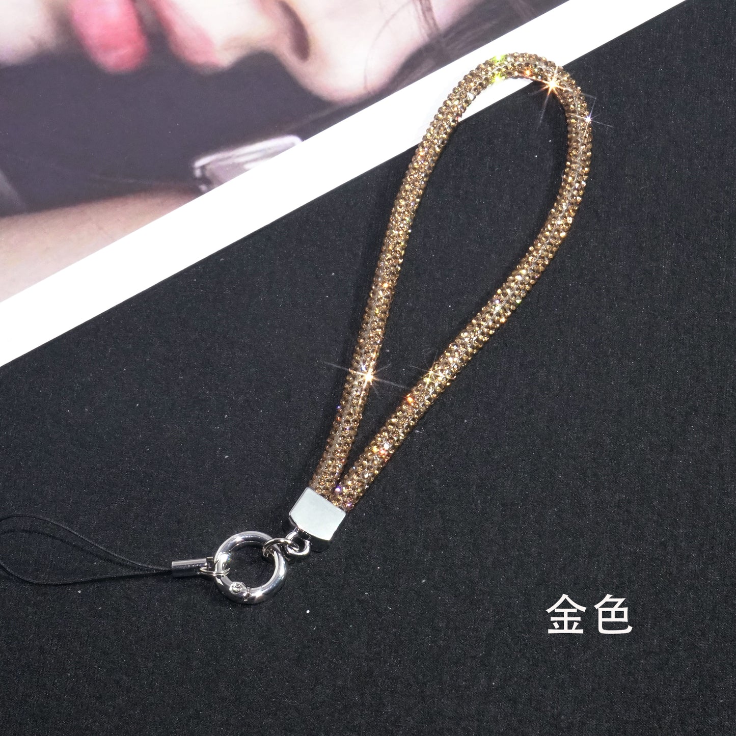Gold short diamond mobile phone strap