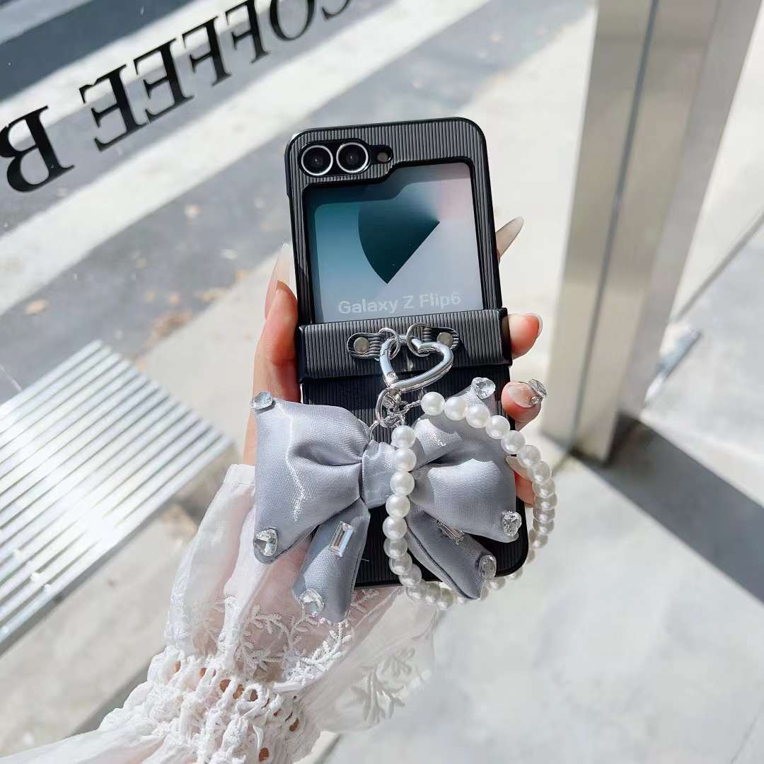 Gray bow Samsung Zflip 6 three-pieceset