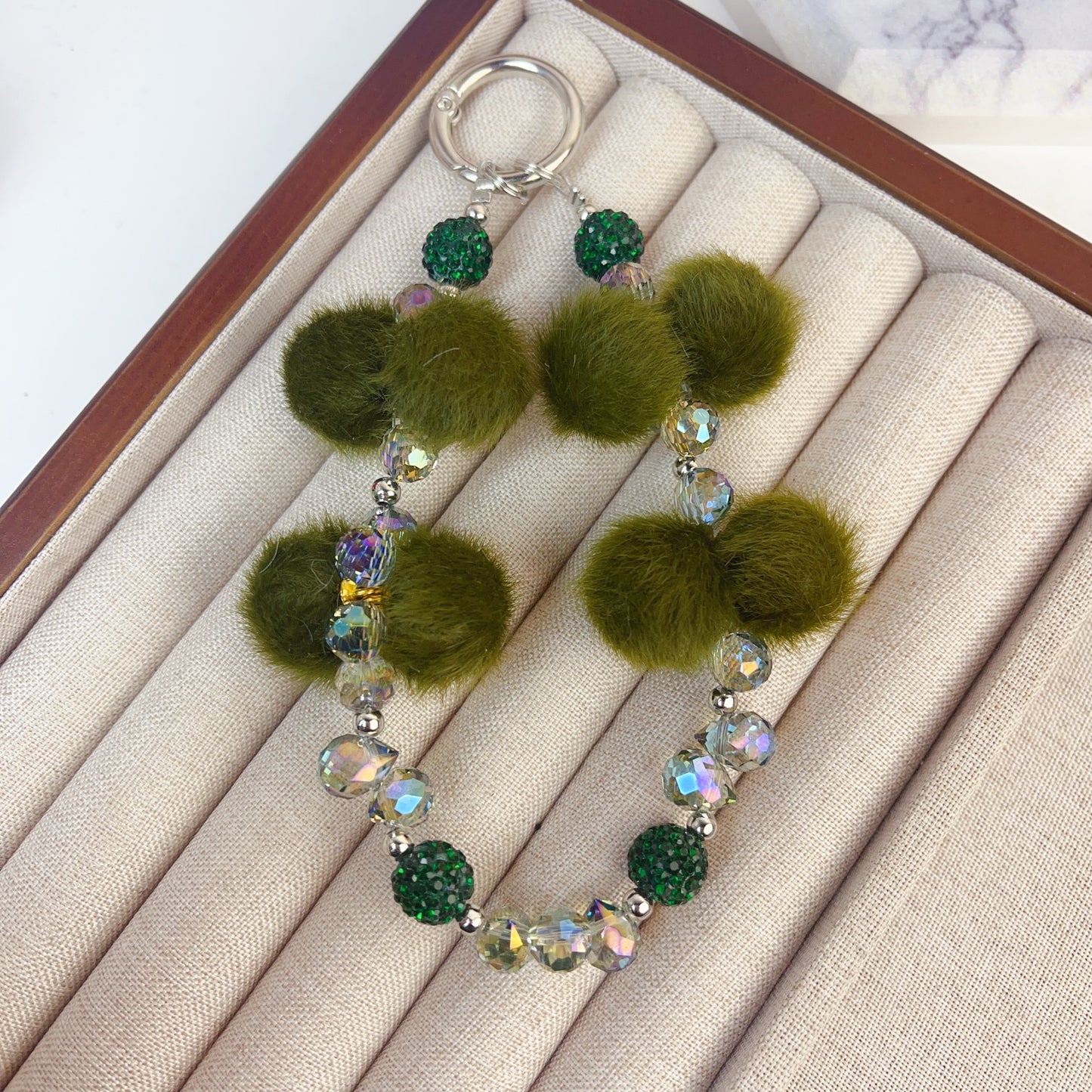 Green Fur Ball Crystal Phone Strap