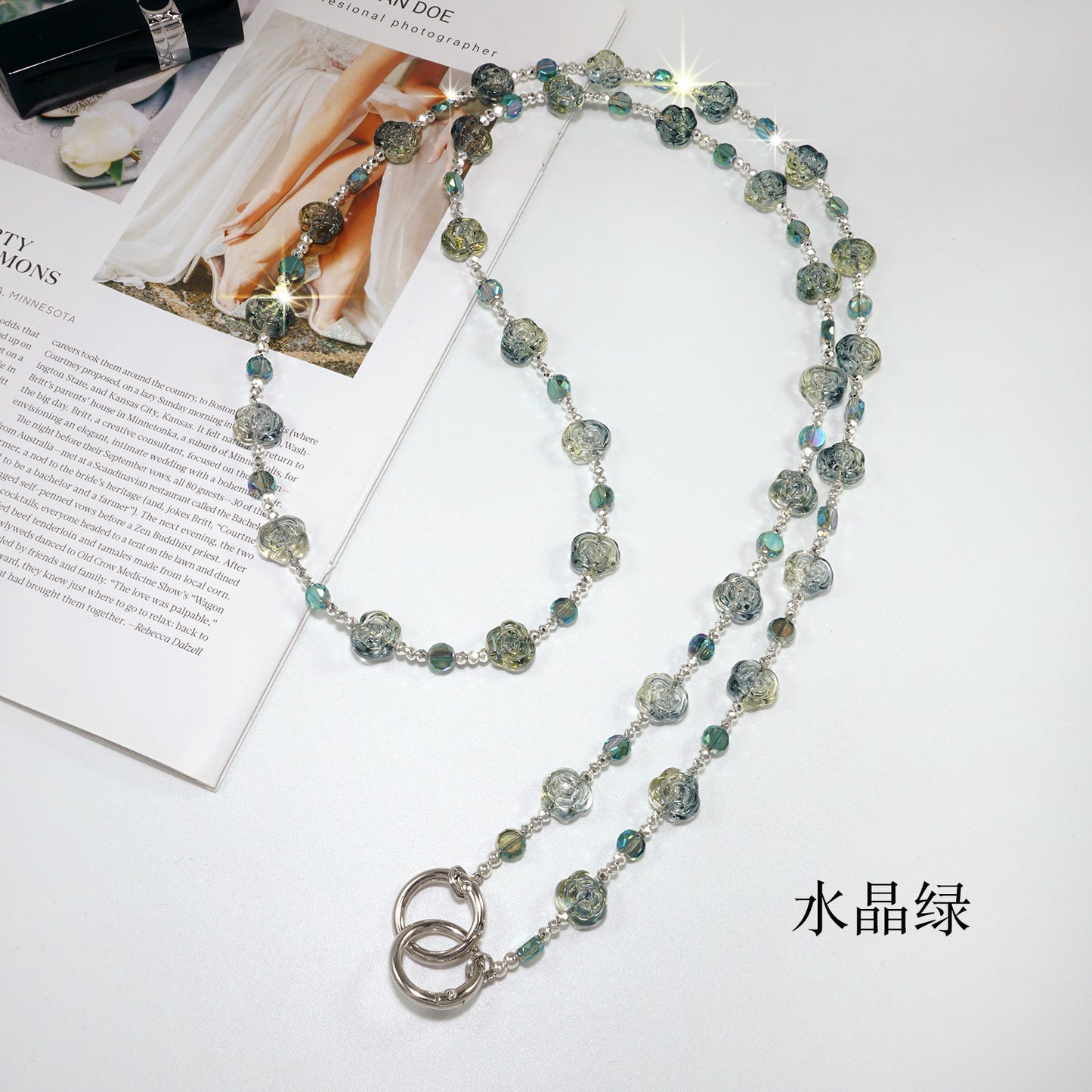 Green Rose Crystal Crossbody Lanyard