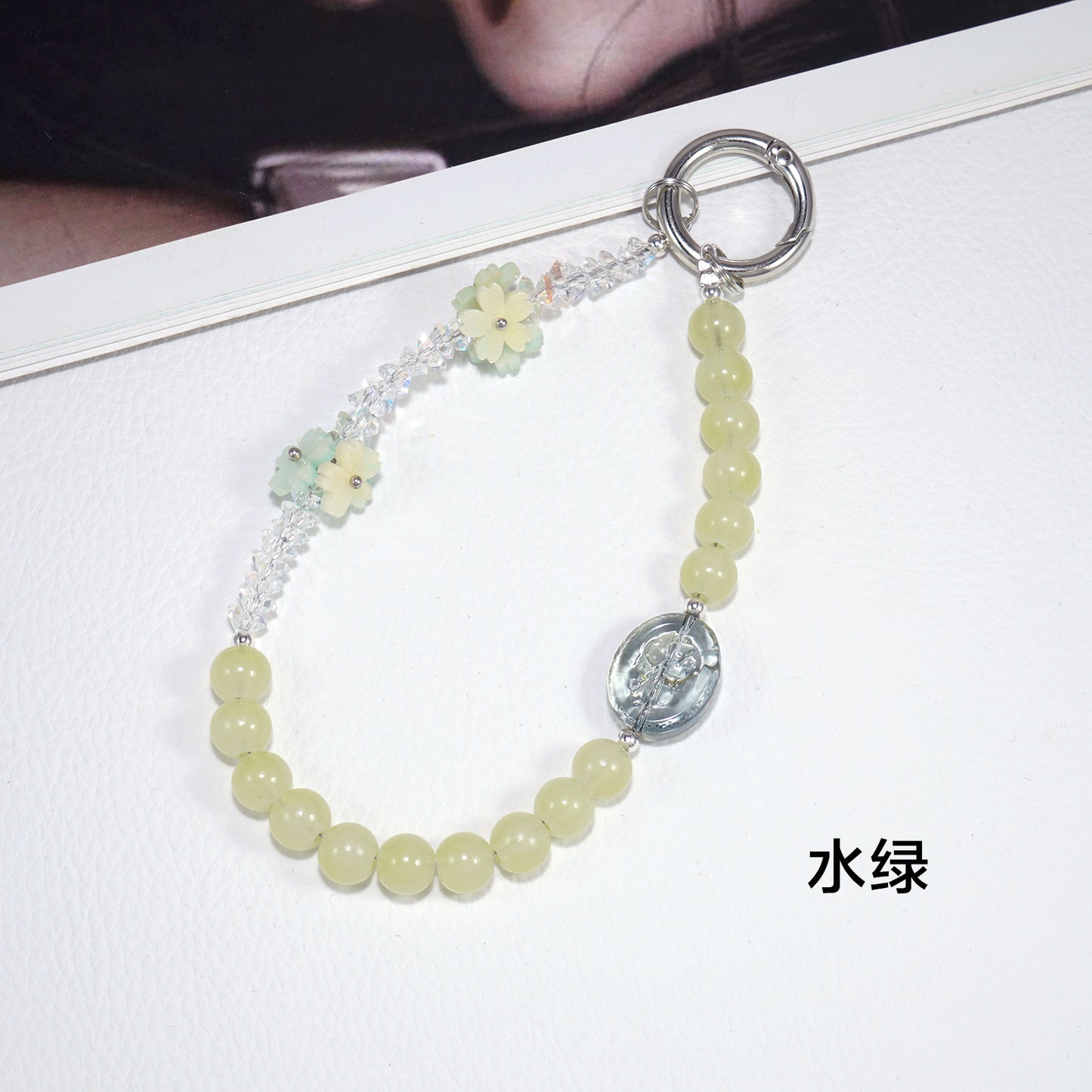 Green Sakura Crystal Phone Chain