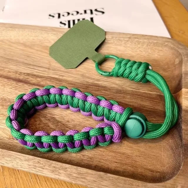 Green and Purple handwoven adjustable mobile phone universal lanyard wrist strap Outdoor sports convenient safety anti drop rope