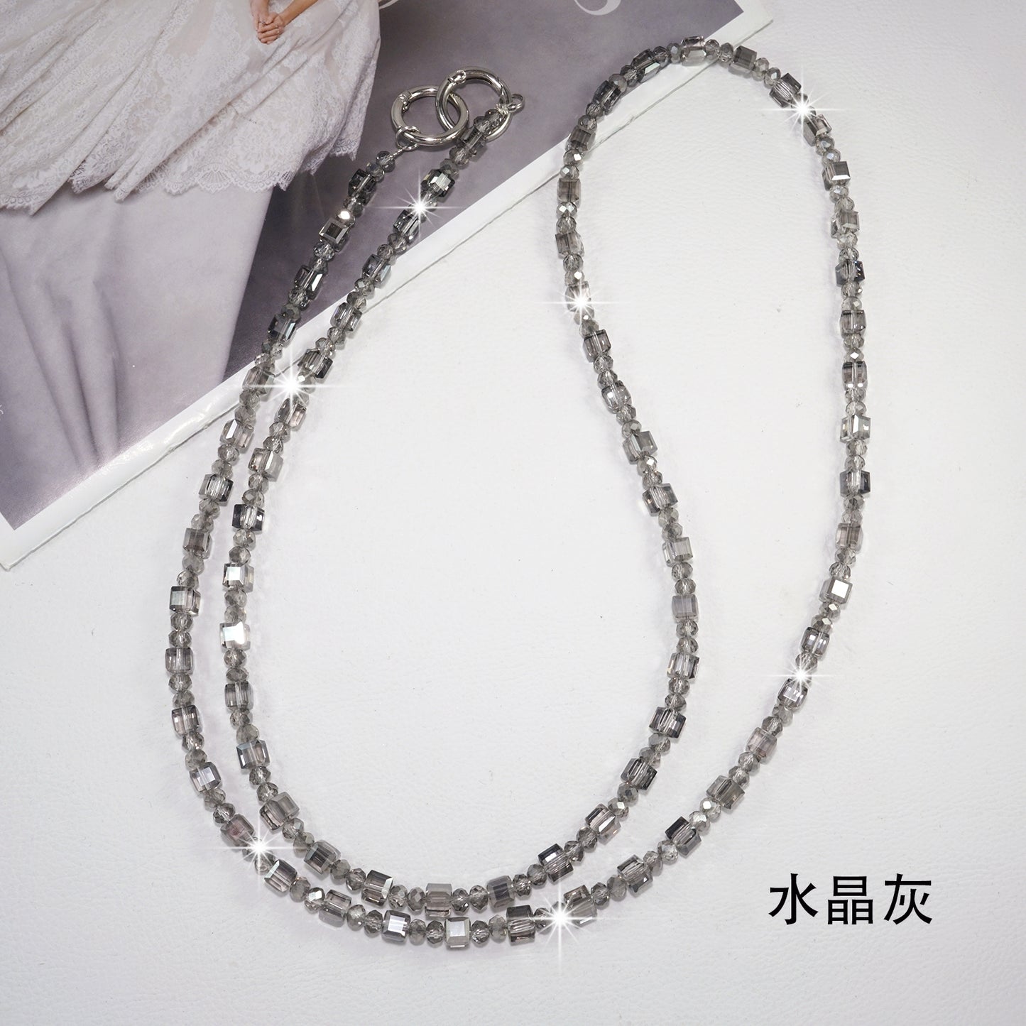 Grey Sugar Cube Crysta lCrossbody Phone Strap