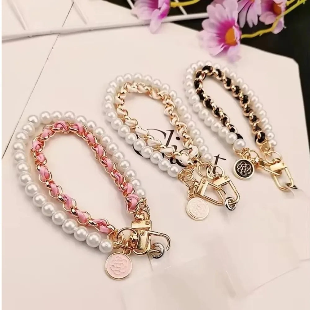 Leather Pearl Camellia Phone Strap 1