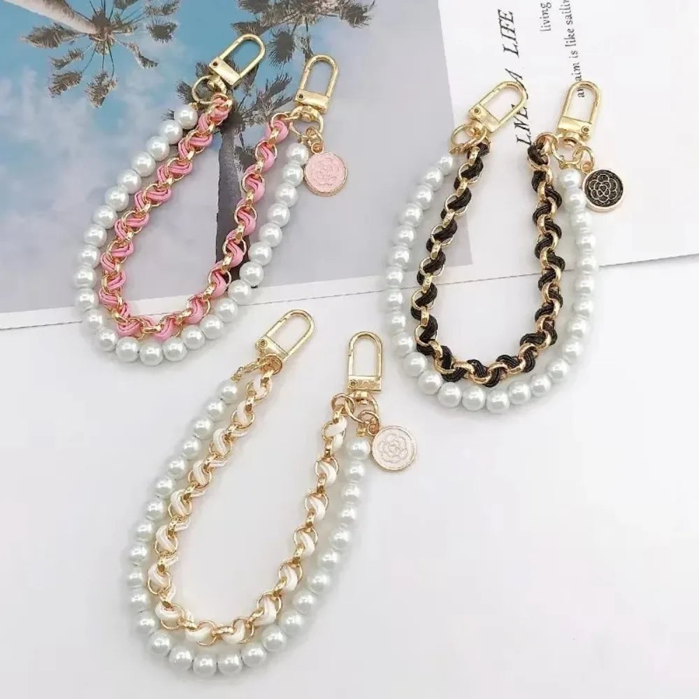Leather Pearl Camellia Phone Strap 2