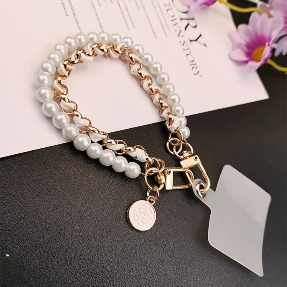 Leather Pearl Camellia Phone Strap 5