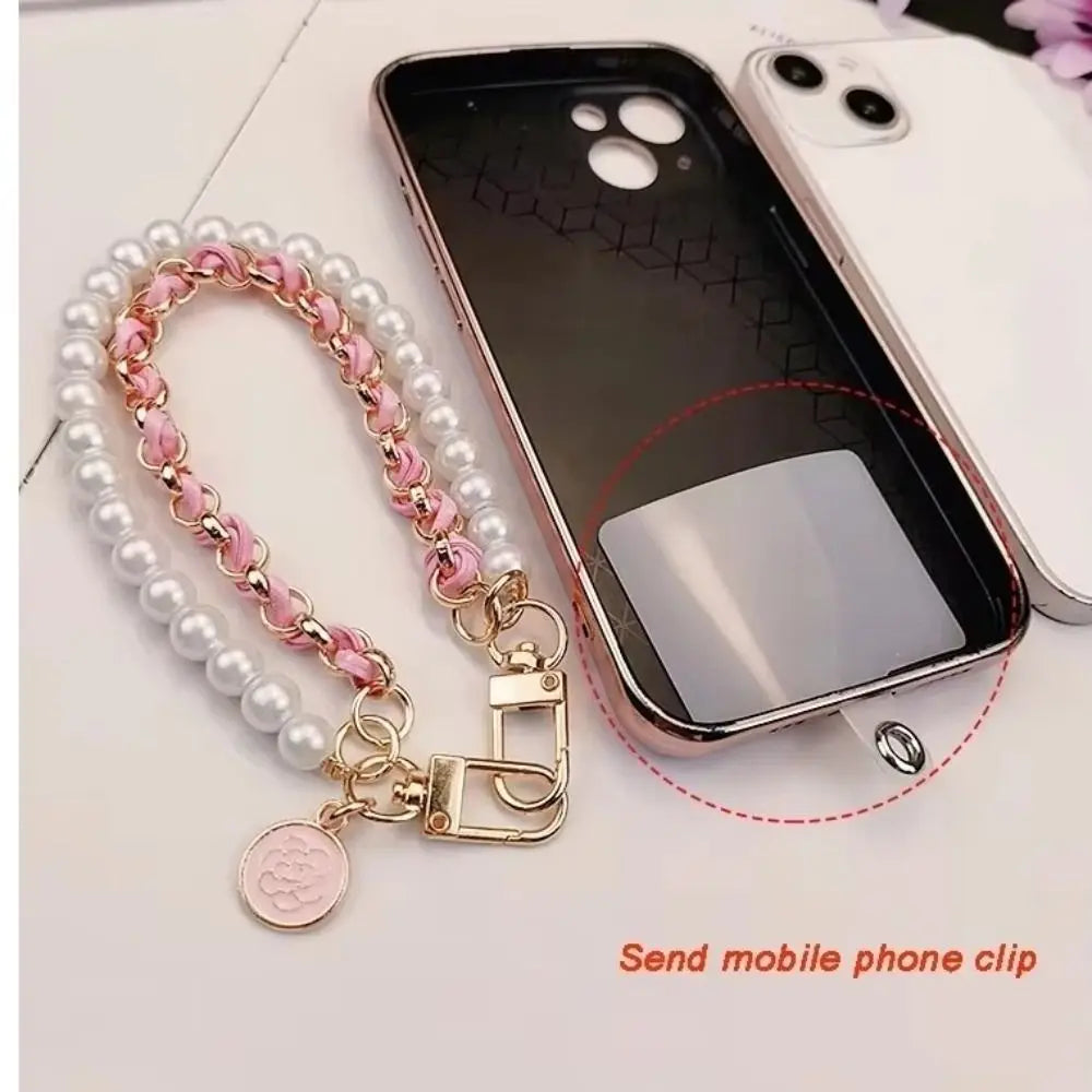Leather Pearl Camellia Phone Strap 6