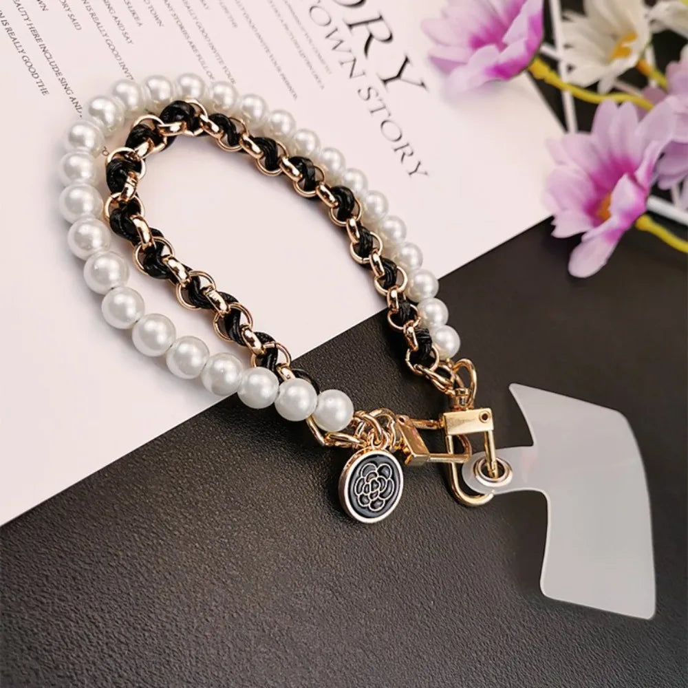 Leather Pearl Camellia Phone Strap 7