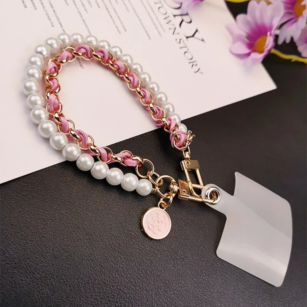 Leather Pearl Camellia Phone Strap 8