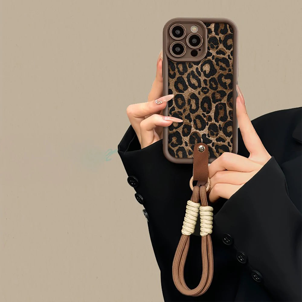 Leopard Print Phone Chain Case for iPhone 16 15 14 13 11 12 Pro Max Plus 1