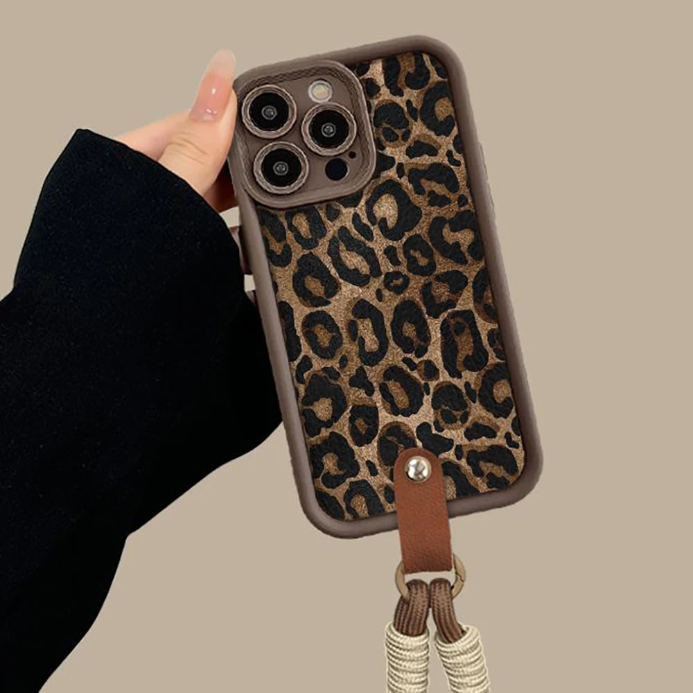 Leopard Print Phone Chain Case for iPhone 16 15 14 13 11 12 Pro Max Plus 2