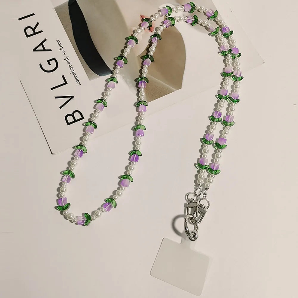 Long sweet and cool round beaded crossbody mobile phone anti-lost lanyard 2