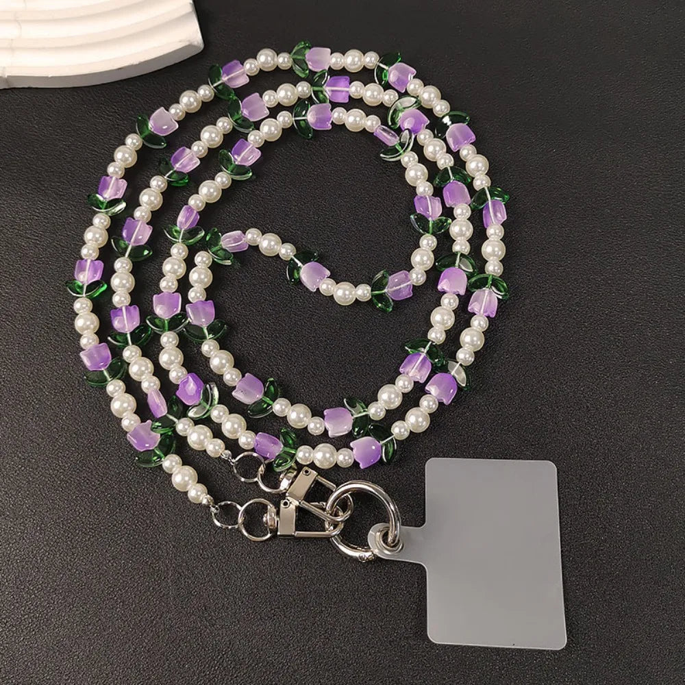 Long sweet and cool round beaded crossbody mobile phone anti-lost lanyard 3