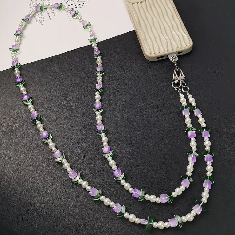 Long sweet and cool round beaded crossbody mobile phone anti-lost lanyard 4