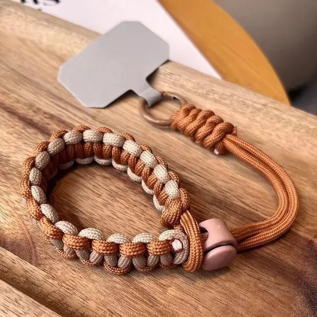 Milk coffee color handwoven-adjustable-mobile-phone-universal-lanyard-wrist-strap-Outdoor-sports-convenient-safety-anti-drop-rope