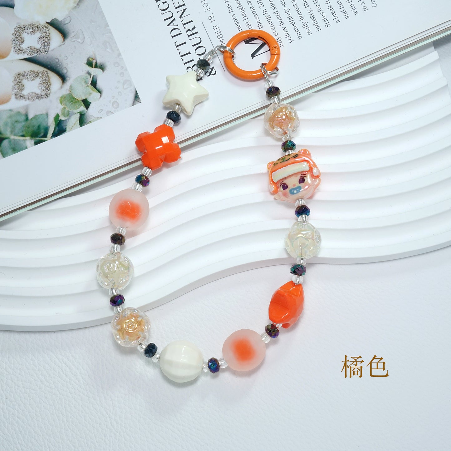 Orange Cartoon crystal mobile phone chain