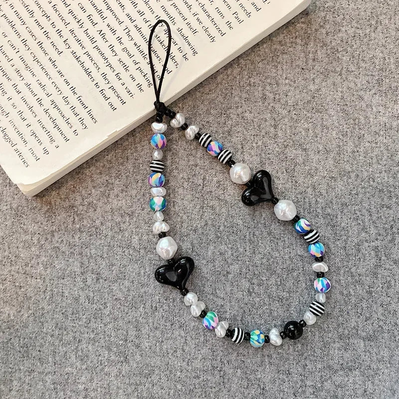 Pearl Beaded Heart Shape Beaded Mobile Phone Charm Keychain 2