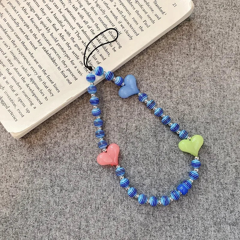 Pearl Beaded Heart Shape Beaded Mobile Phone Charm Keychain 3