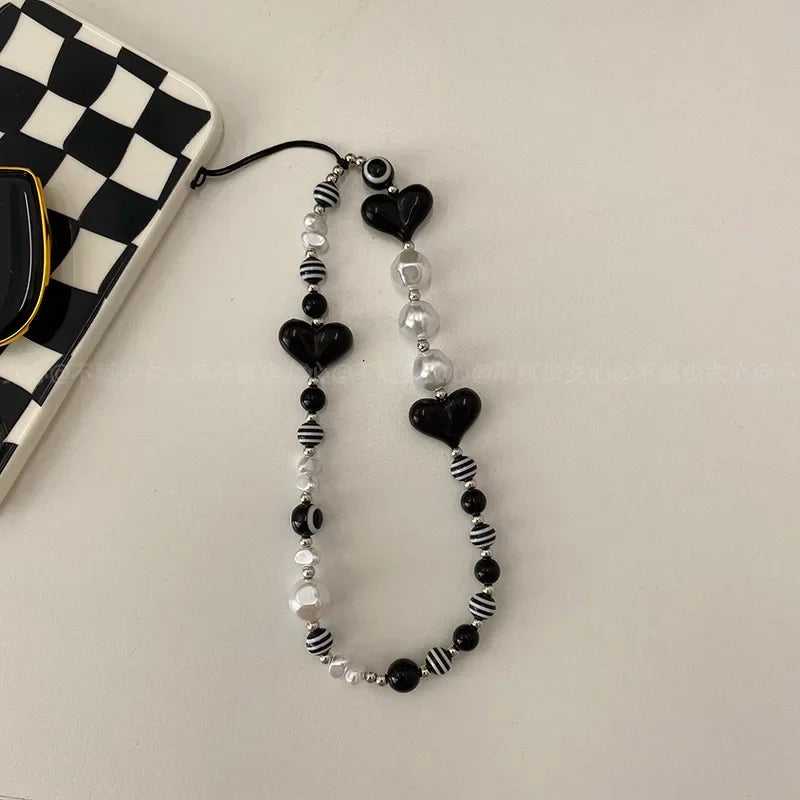 Pearl Beaded Heart Shape Beaded Mobile Phone Charm Keychain 4