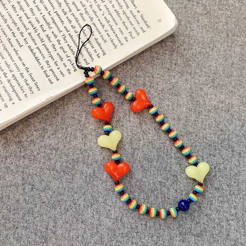 Pearl Beaded Heart Shape Beaded Mobile Phone Charm Keychain 8