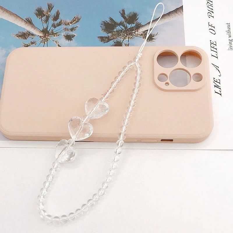 Pearl crystal heart beaded mobile phone chain 4