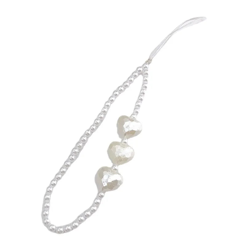 Pearl crystal heart beaded mobile phone chain 5