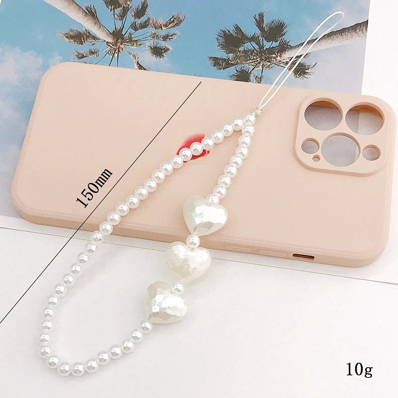 Pearl crystal heart beaded mobile phone chain 6