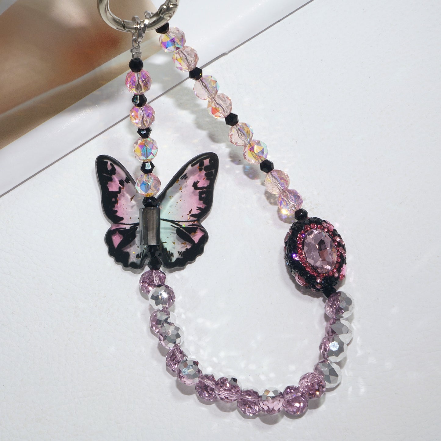 Pink Colorful Butterfly Crystal Phone Chain