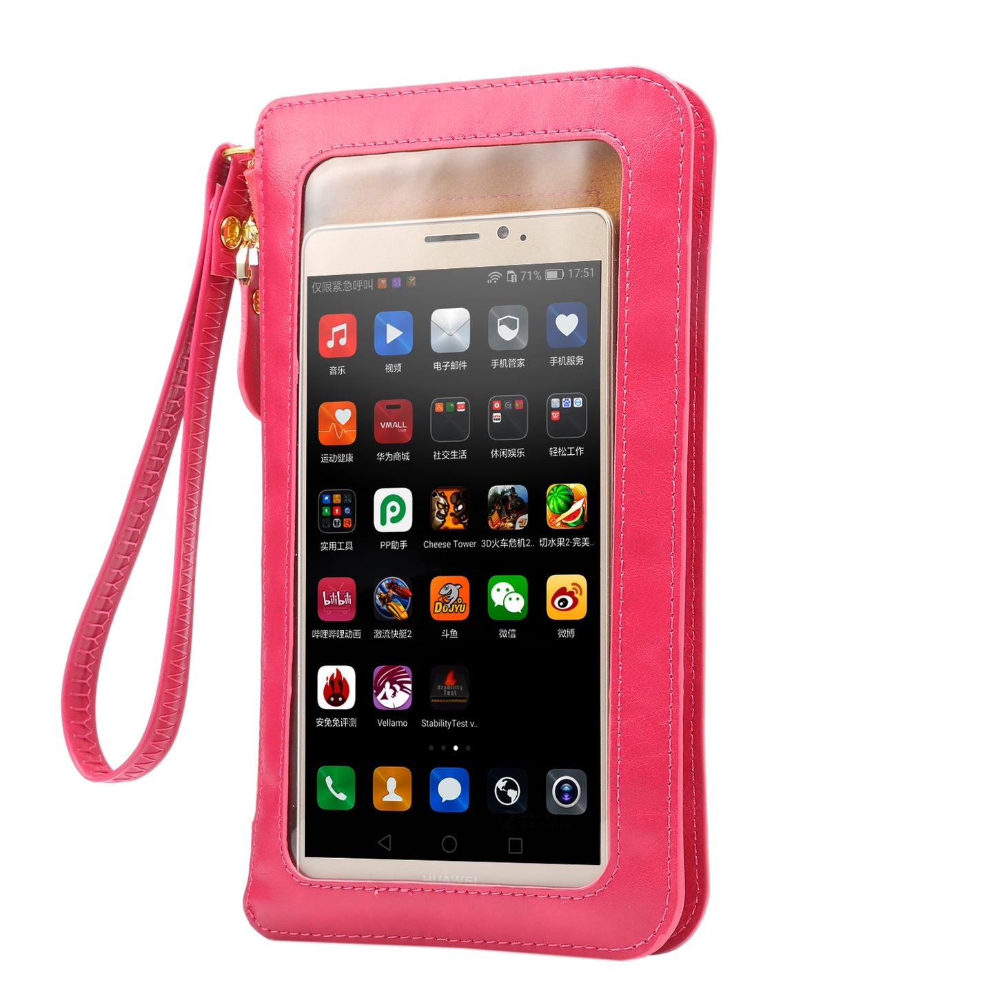 Pink Crazy Horse Pattern Full Touch Wallet Handheld Fashion Crossbody Phone Bag