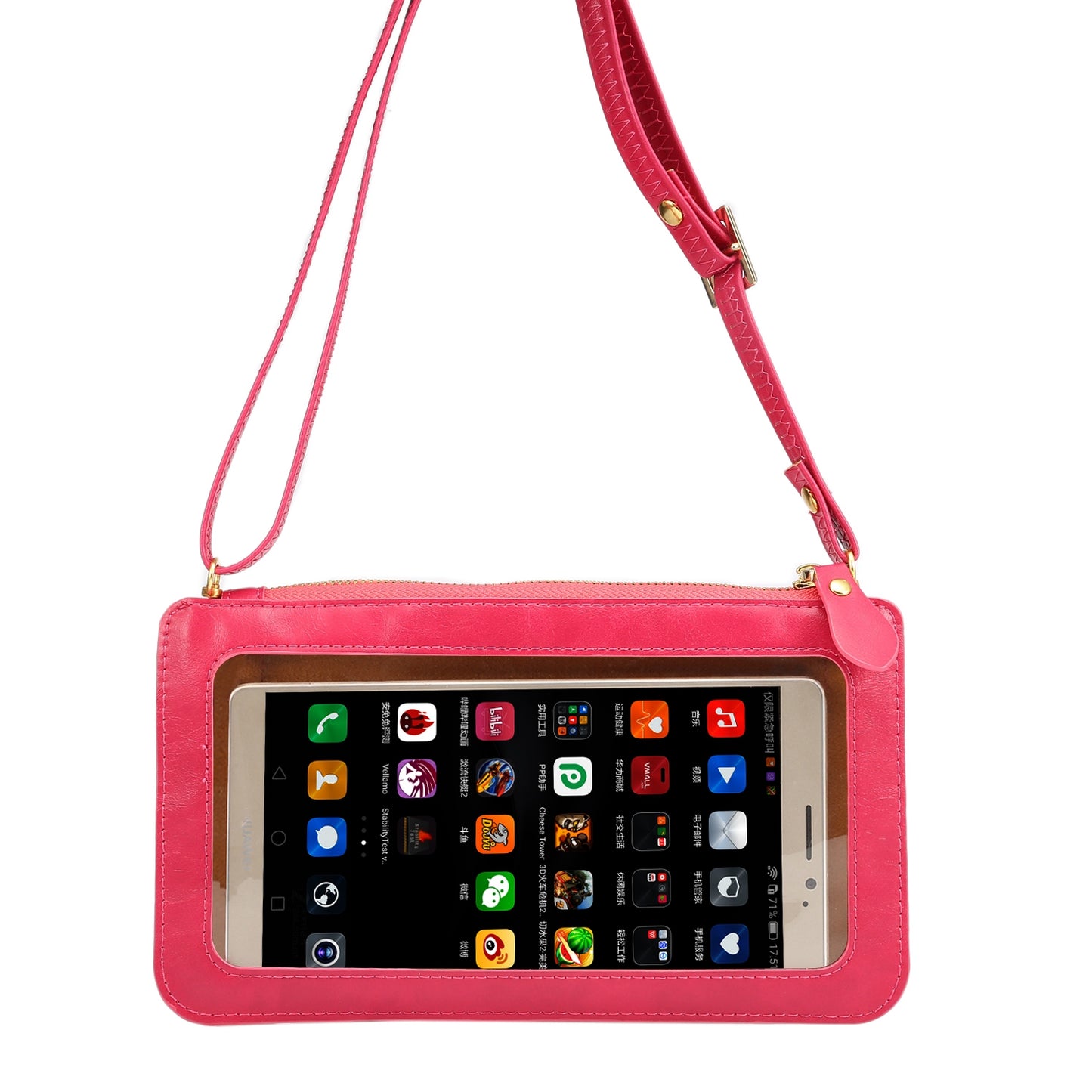 Pink Crazy Horse Pattern Full Touch Wallet Handheld Fashion Crossbody Phone Bag 2
