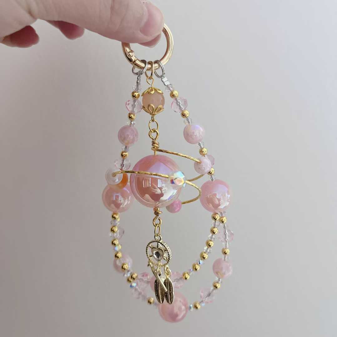 Pink Planet Series Crystal Phone Chain