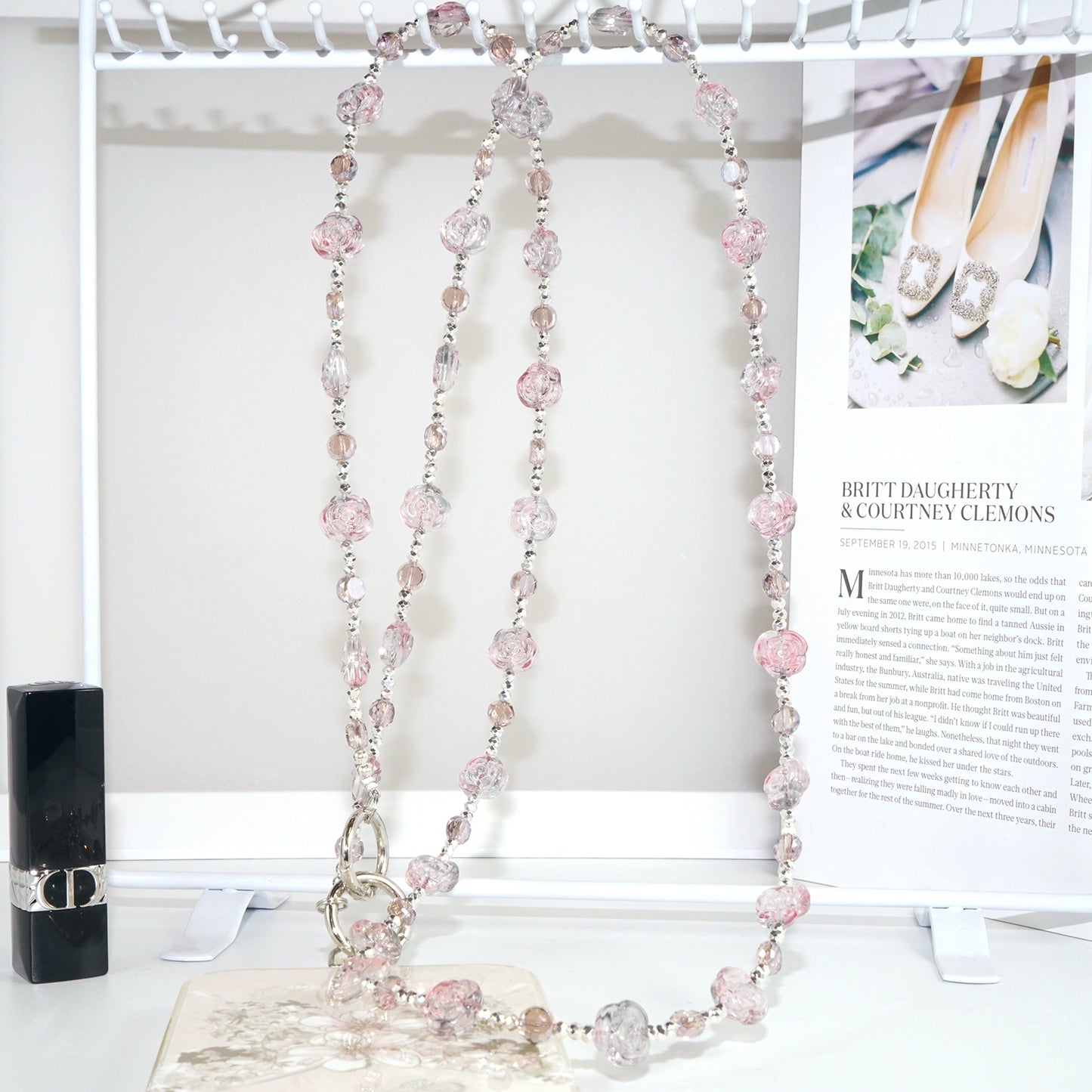 Pink Rose Crystal Crossbody Lanyard