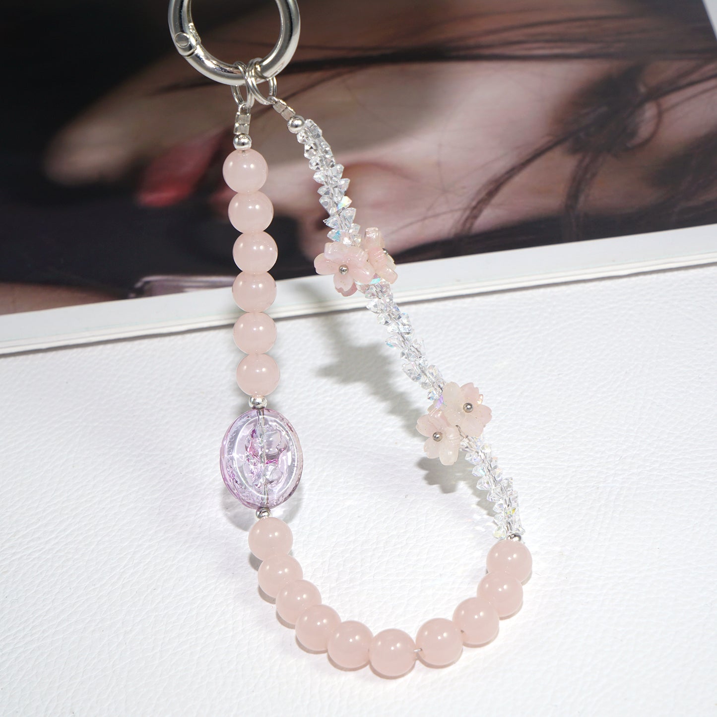 Pink Sakura Crystal Phone Chain