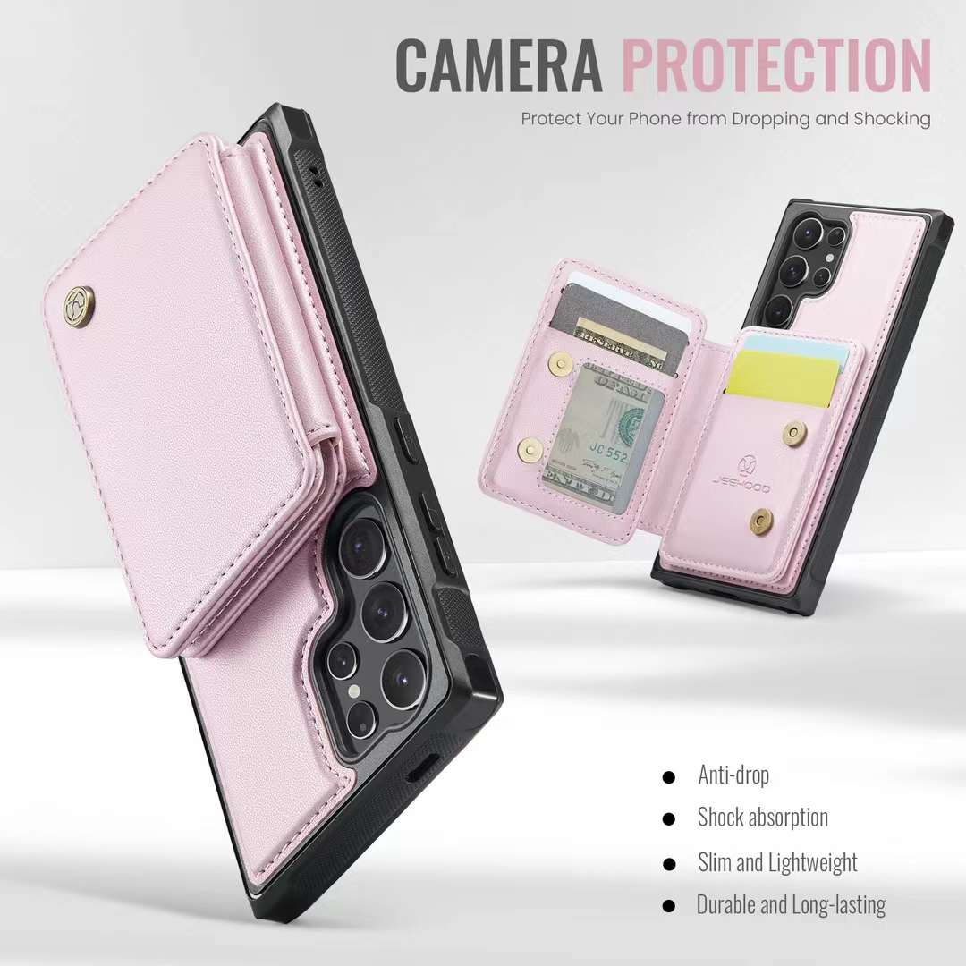 Pink Samsung S24 Imitation Leather Magnetic Card Holder 1