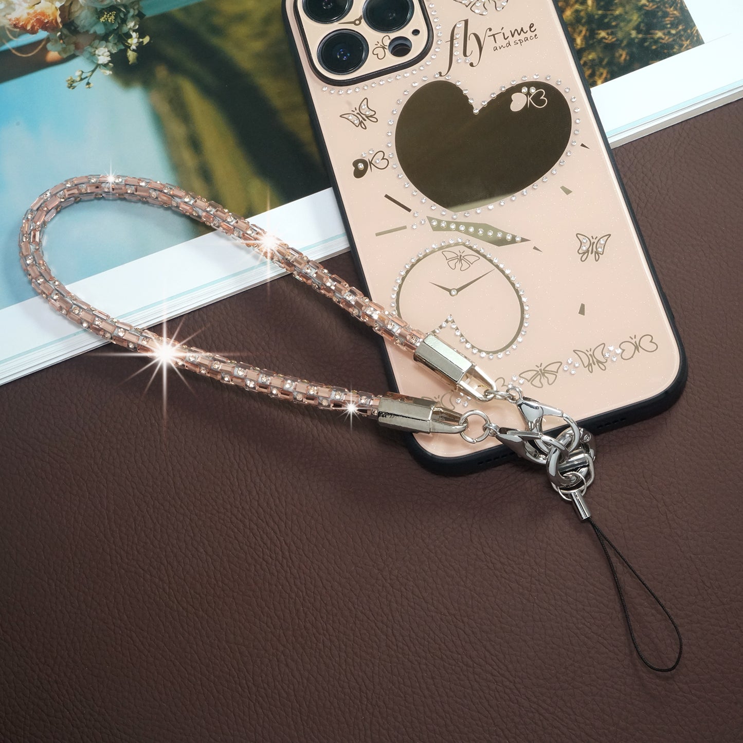 Pink Square Crystal Phone Chain 6